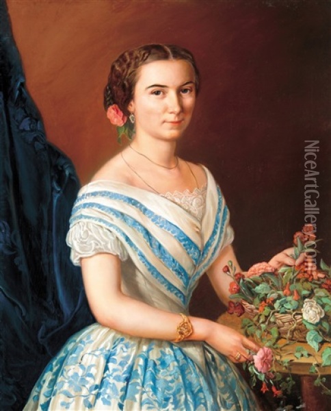 Portrait Of Mrs. Dobosy Lajos (kaszap Amalia) Oil Painting - Petrich Soma Orlai