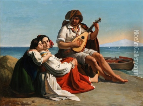 A Neapolitan Fisherman And His Family Oil Painting - August Heinrich Riedel