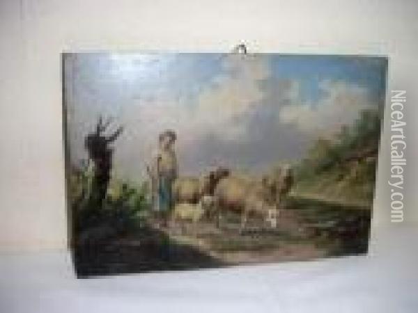 Bergere Et Ses Moutons Oil Painting - Auguste Coomans