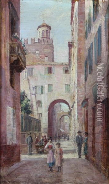 Venetian Street Scene With Figures Oil Painting - Arthur Trevor Haddon