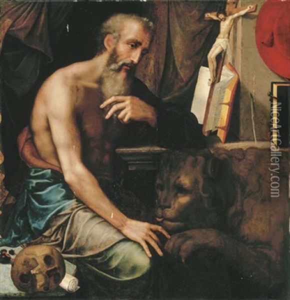 Saint Jerome Adoring The Cross Oil Painting - Willem Key