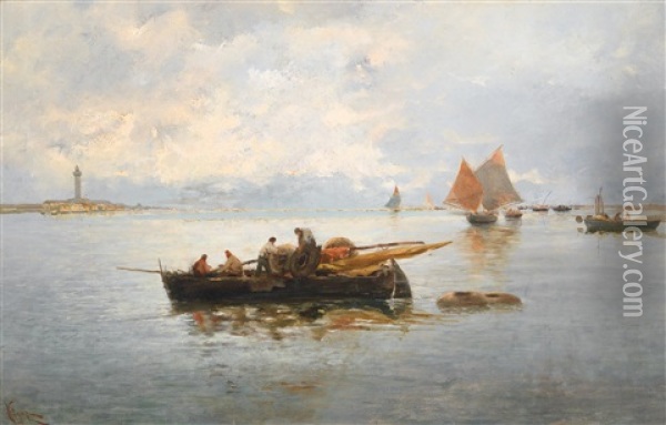 Fischerboote Vor Der Kuste Oil Painting - Giuseppe Pogna