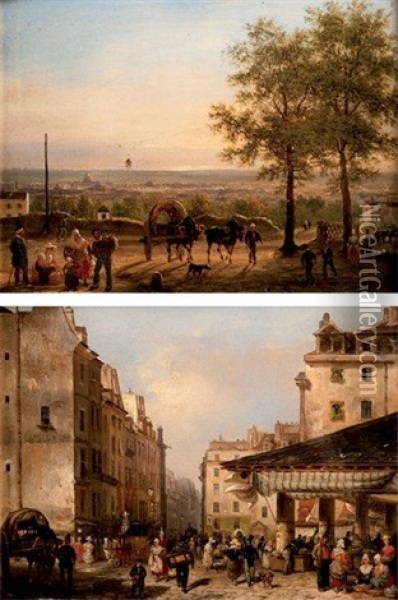 Vue De Paris Depuis Montmartre (+ Les Halles; Pair) Oil Painting - Giuseppe Canella I