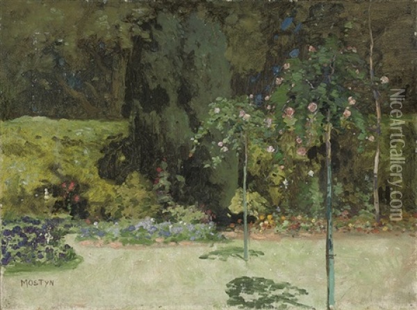 A Corner Of The Garden Oil Painting - Thomas Edwin Mostyn