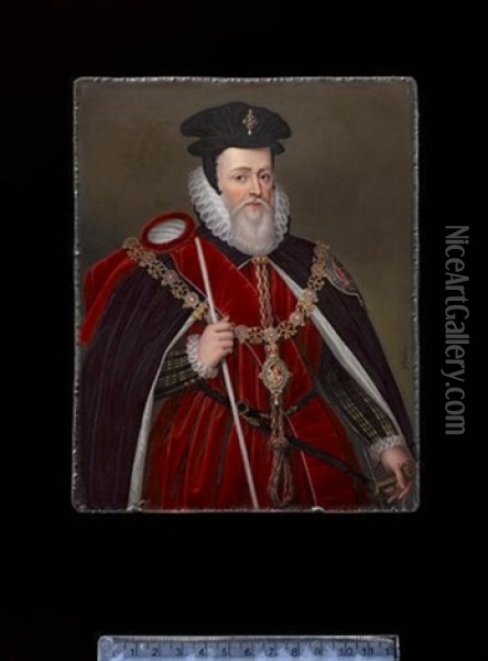 William Cecil, 1st Baron Burghley, Wearing The Robes Of The Chancellor Of The Order Of The Garter, Blue Cloak With White Satin Lining, The Insignia And Arms Of The Order On His Left Breast Oil Painting - Henry Bone