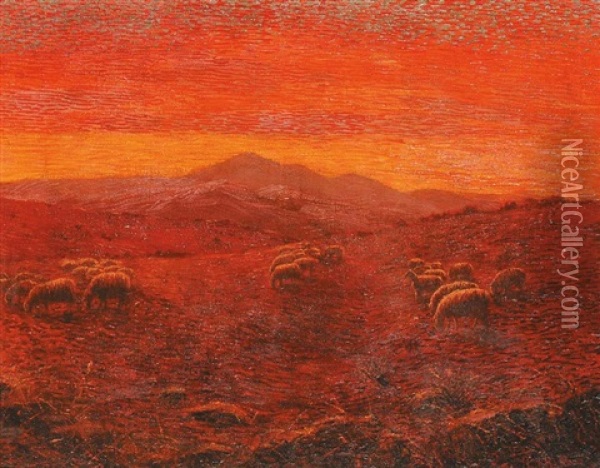 Paesaggio Con Gregge Oil Painting - Antonio Ballero