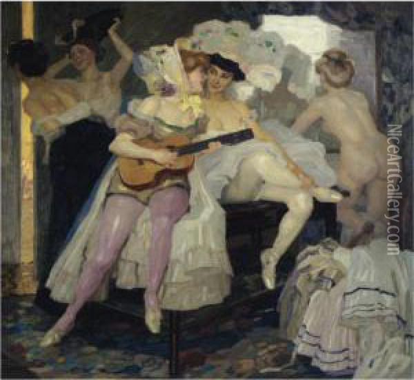 Hinter Den Kulissen (behind The Scenes) Oil Painting - Leo Putz