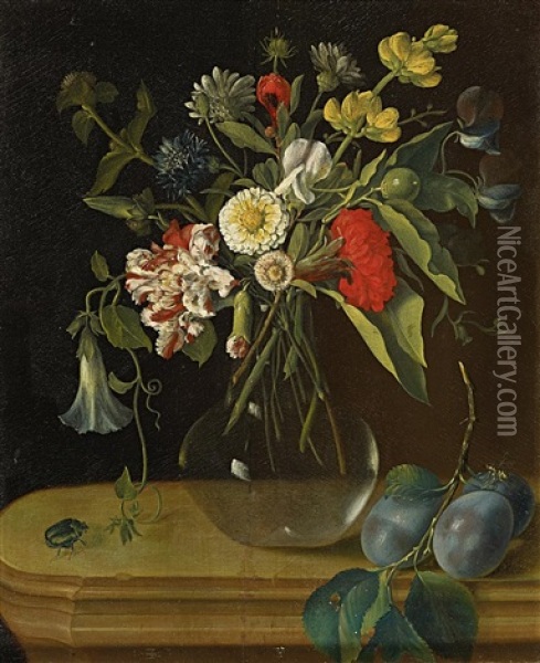 Ein Blumenstrauss In Einer Glasvase Oil Painting - Jan Evert Morel the Younger
