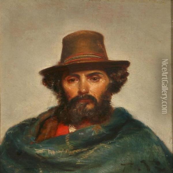 An Italian With A Hat And A Mantle Oil Painting - Vilhelm J. Rosenstand