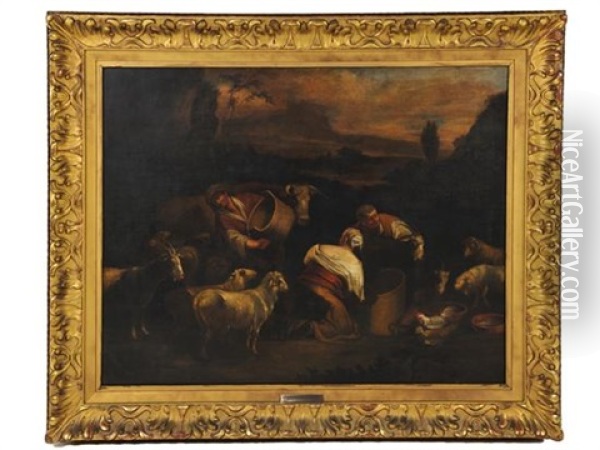 Feeding The Sheep Oil Painting - Jacopo dal Ponte Bassano