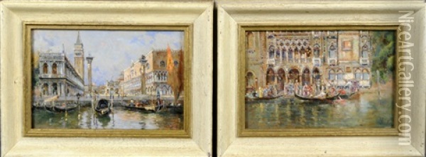 Vue De Venise (2 Works) Oil Painting - Antonio Maria de Reyna Manescau