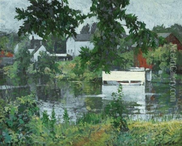 Wisconsin Boathouse Oil Painting - George Oberteuffer