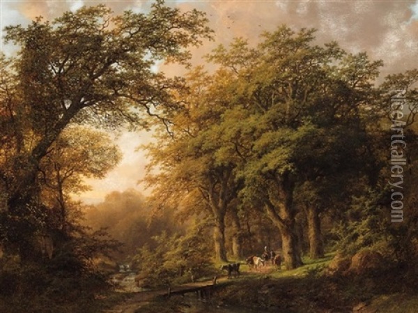 Sommerliche Waldlandschaft Oil Painting - Johann Bernard Klombeck