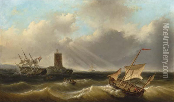 Shipping In A Rough Oil Painting - Christiaan Dreibholtz