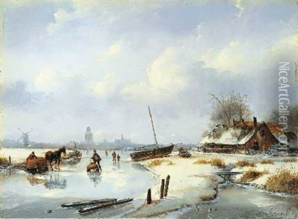 Winterliche Flusslandschaft Oil Painting - Nicolaas Johannes Roosenboom