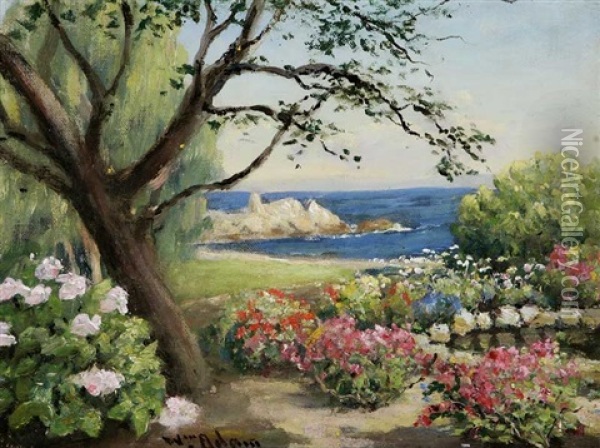 Mrs. Hawkin's Garden - Lover's Point, Pacific Grove, Ca Oil Painting - William C. Adam