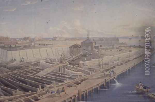 Construction of Docks Oil Painting - Henry Barlow Carter