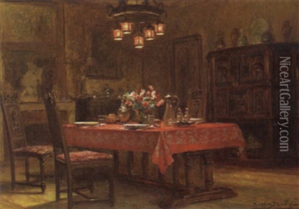 The Dining Room Oil Painting - Eugene Auguste Francois Deully