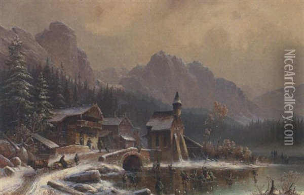 Gebirgsdorf Im Winter Oil Painting - Anton Doll