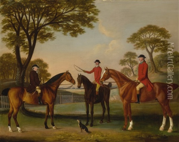 Portrait Of John Stanford Perrot (1704-1768), William Parker Of Upton Cheney (1745-1789), And Sir Robert Jansen On Horseback Oil Painting - Francis Sartorius the Elder