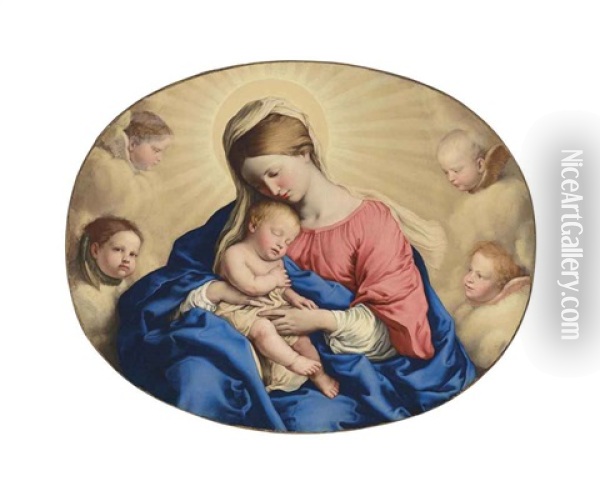 The Madonna And Child With Angels Oil Painting - Giovanni Battista Salvi (Il Sassoferrato)