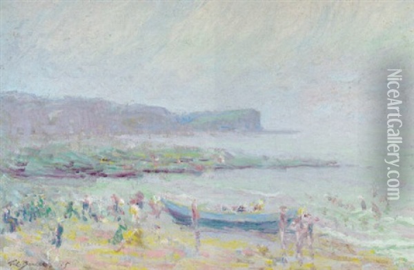 Beach At Veules-les Roses, 1905 Oil Painting - Theodore Earl Butler