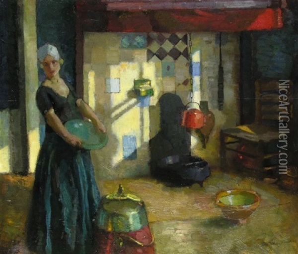 Kucheninterieur Mit Junger Frau Oil Painting - Otto Herschel
