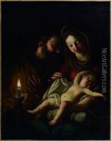 Saint Joseph Et La Vierge Veillant L'enfant Jesus Endormi A Lalueur D'une Bougie Oil Painting - Jean Francois de Troy