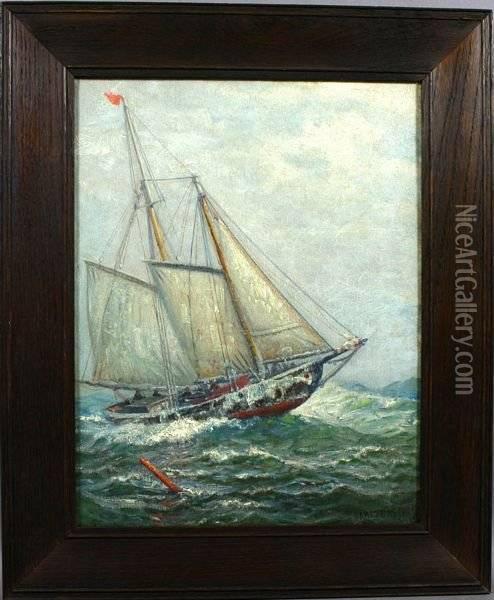 A Ship At Sea Oil Painting - James Gale Tyler