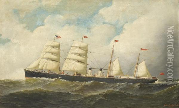 The National Line's North Atlantic Steamer Oil Painting - Antonio Nicolo Gasparo Jacobsen