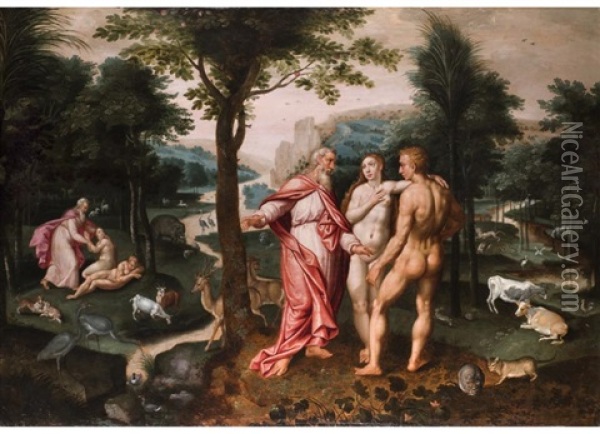 Gottvater Mit Adam Und Eva Im Paradies Oil Painting - Jacob De Backer