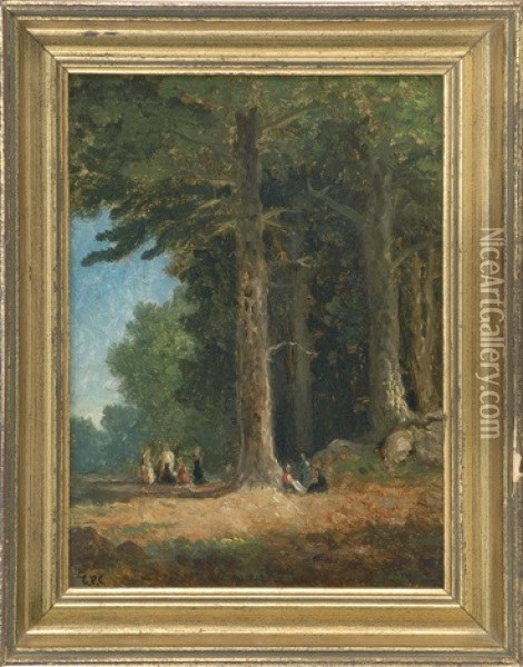 Figures On A Forest Path Oil Painting - Christopher Pearce Cranch