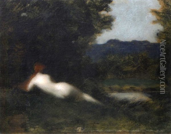 Nu De Dos Dans Un Paysage Oil Painting - Jean Jacques Henner