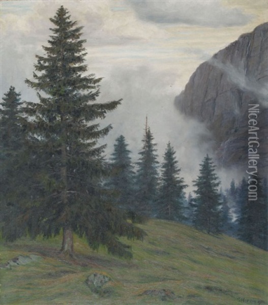 Waldhang Im Gebirge Oil Painting - Gottfried Herzig