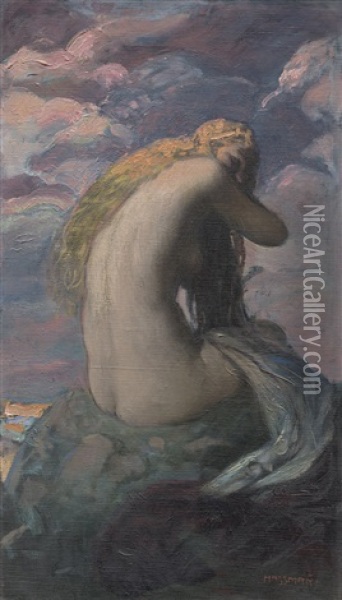 Meerjungfrau Auf Einem Felsen Oil Painting - Karl Ludwig Hassmann