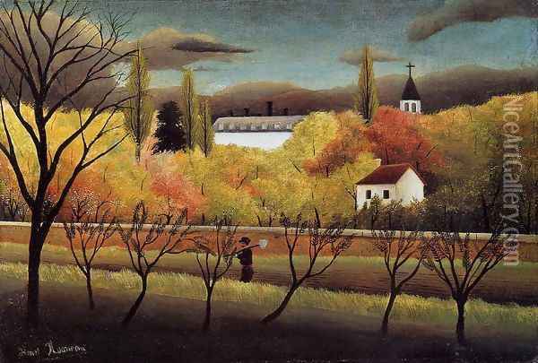 Landscape with Farmer Oil Painting - Henri Julien Rousseau