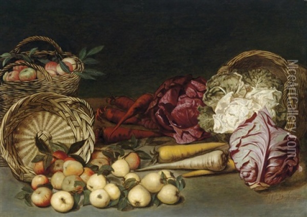 Nature Morte De Pommes, Navets Et Choux Oil Painting - Jan van Kessel the Younger