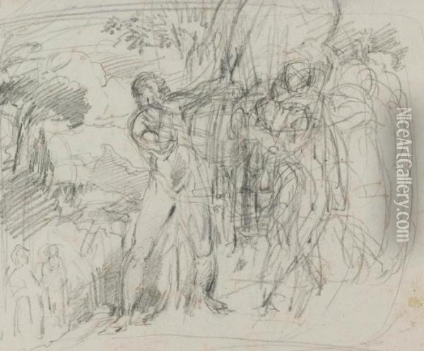 A Compositional Study For 'comus - The Measure' Oil Painting - George Richmond