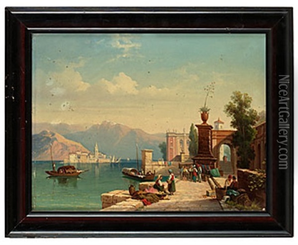 Vue Fran Villa D'este Vid Stranden Af Lago Maggiore Oil Painting - Gustaf Wilhelm Palm