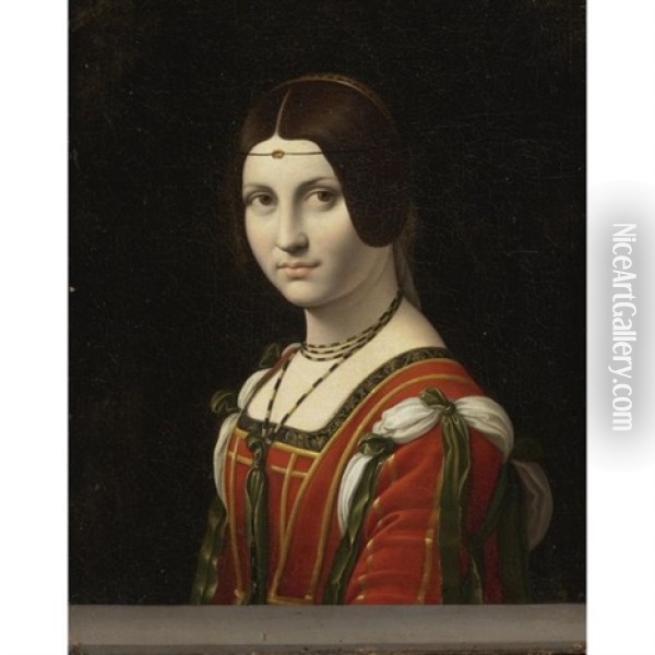 Portrait Of A Woman, La Belle Ferronniere Oil Painting - Leonardo Da Vinci