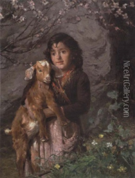 Pige Med Gedekid Oil Painting - Adolf Heinrich Mackeprang