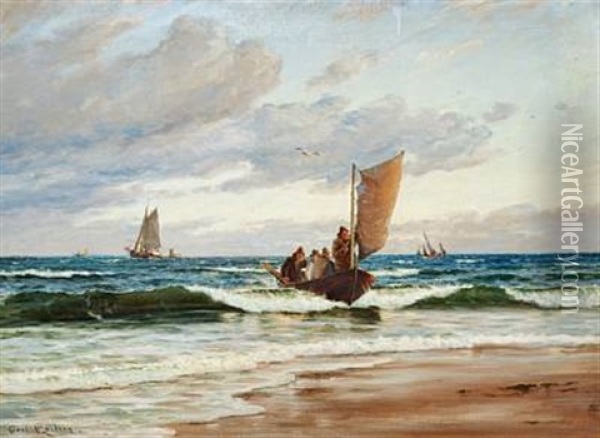Fishing Boat On The Beach Oil Painting - Carl Ludvig Thilson Locher