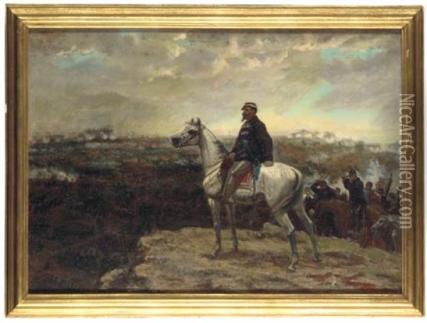 Vittorio Emanuele Ii, King Of Italy, Mounted On Horseback Oil Painting - Raffaello Pontremoli