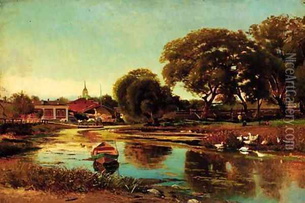 Summer - River near a Village Oil Painting - Konstantin Egorovich Egorovich Makovsky