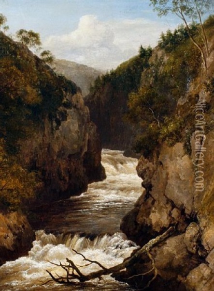 Fall On The Dale Beck, Ingleton, Yorkshire Oil Painting - Edmund Gill
