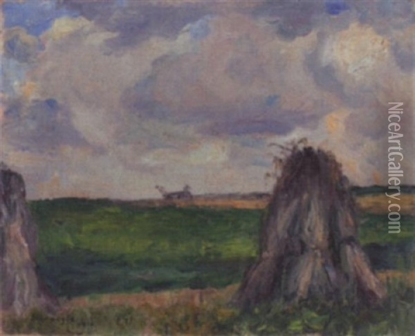Garben Auf Dem Feld Oil Painting - Gustav Peter Franz Schraegle