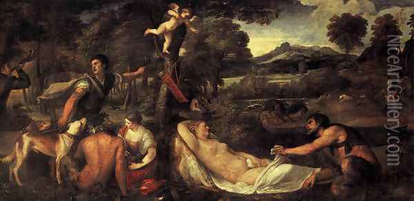 Jupiter and Antiope (Pardo Venus) Oil Painting - Tiziano Vecellio (Titian)