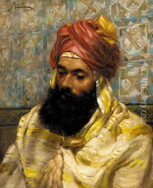 Portrait Of A Man With A Turban Oil Painting - Domenico Morelli