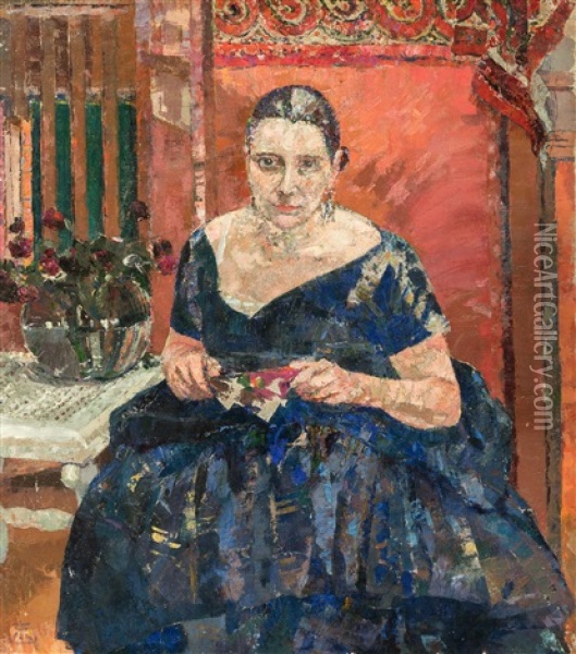 Woman With Fan Oil Painting - Marcel Jefferys