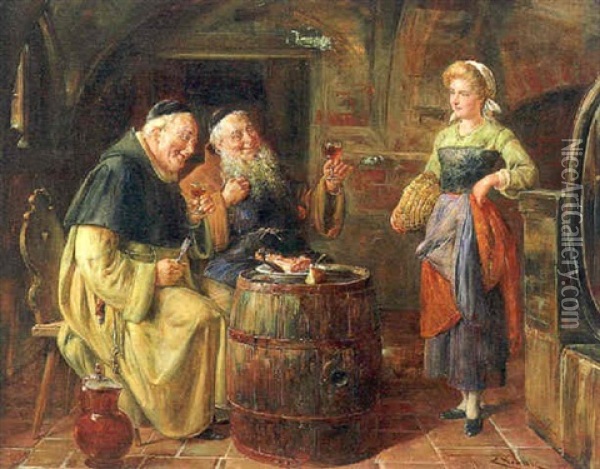 Weinverkostung Oil Painting - Ernst Nowak